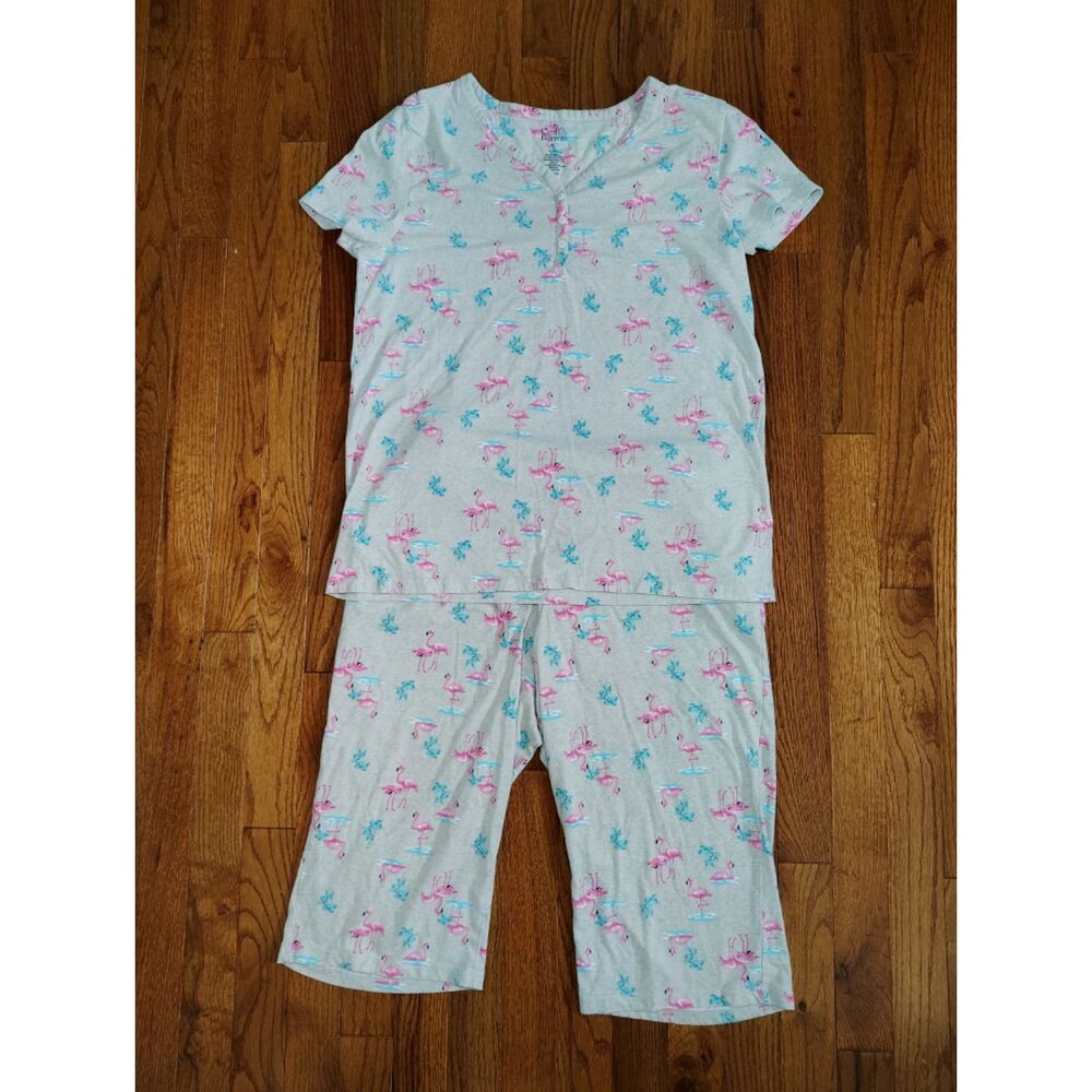 Croft & Barrow Pink Flamingo Bermuda PJs Pajamas Resort Costal Grandma